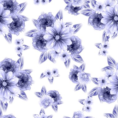 Sorunsuz vintage tarzı çiçek deseni. Kontur çiçek öğeleri