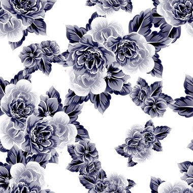 Sorunsuz vintage tarzı çiçek deseni. Kontur çiçek öğeleri