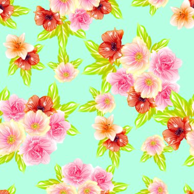 Sorunsuz vintage tarzı çiçek deseni. Renkli çiçek öğeleri