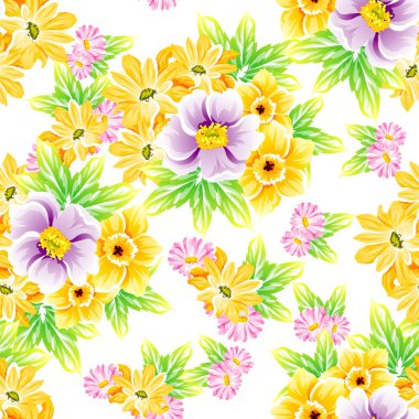 Sorunsuz vintage tarzı çiçek deseni. Renkli çiçek öğeleri