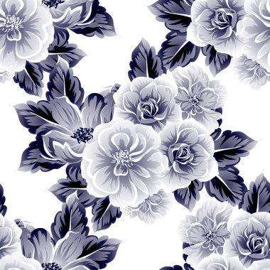 Sorunsuz vintage tarzı çiçek deseni. Kontur çiçek öğeleri