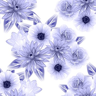 Sorunsuz vintage tarzı çiçek deseni. Kontur çiçek öğeleri