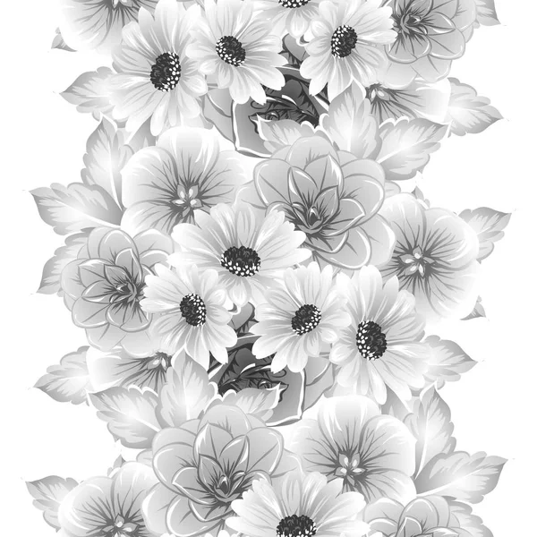 Modèle Fleur Style Vintage Sans Couture Éléments Floraux Dans Contour — Image vectorielle