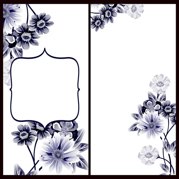 Conjunto Tarjetas Boda Flores Estilo Vintage Elementos Marcos Florales — Vector de stock