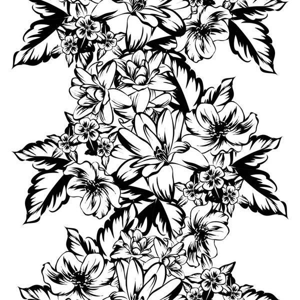 Sorunsuz vintage tarzı çiçek deseni. Kontur çiçek öğeleri