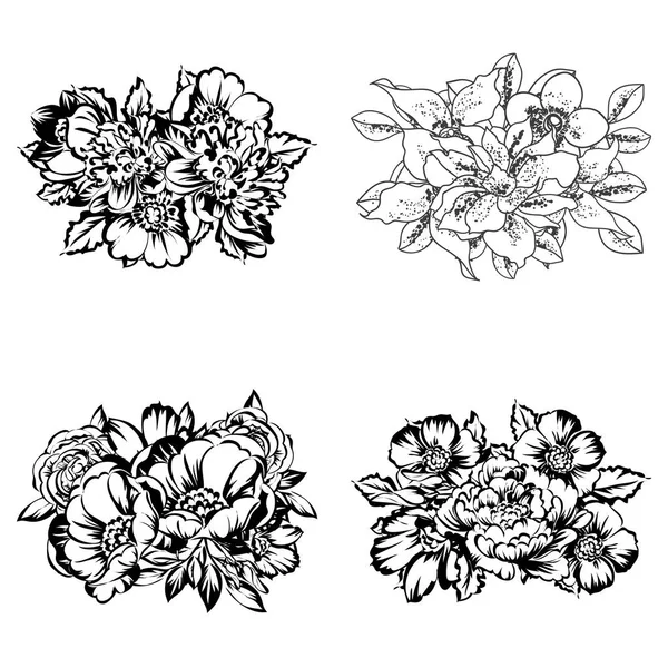 Uppsättning Utsmyckade Blomma Buketter Illustrationer — Stock vektor