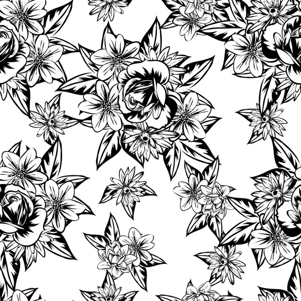 Sorunsuz vintage tarzı çiçek deseni. Kontur çiçek öğeleri