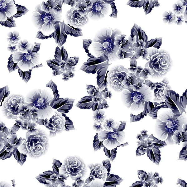 Sorunsuz vintage tarzı çiçek deseni. Kontur çiçek öğeleri