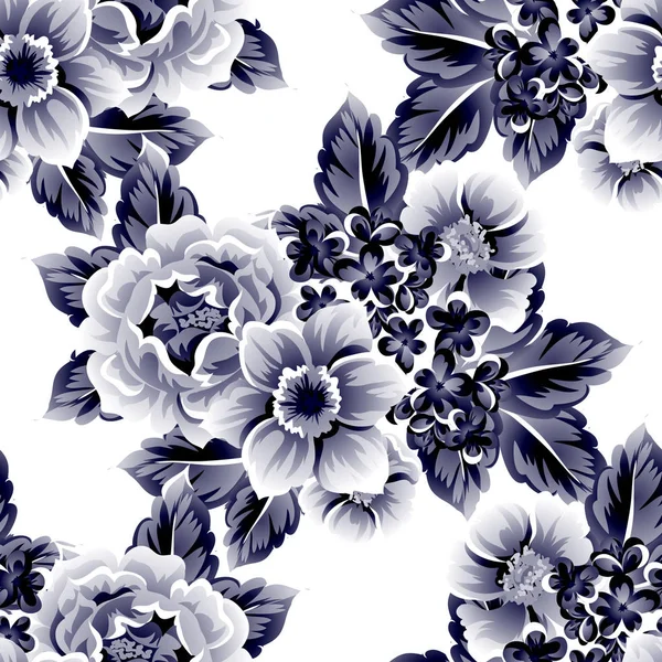Patrón Flores Estilo Vintage Sin Costuras Elementos Florales Contorno — Vector de stock