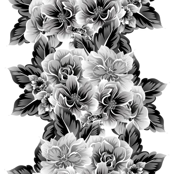 Naadloze Vintage Stijl Bloemenpatroon Floral Elementen Contour — Stockvector