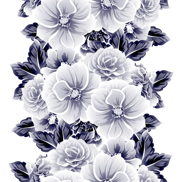 Patrón Flores Estilo Vintage Sin Costuras Elementos Florales Contorno — Vector de stock