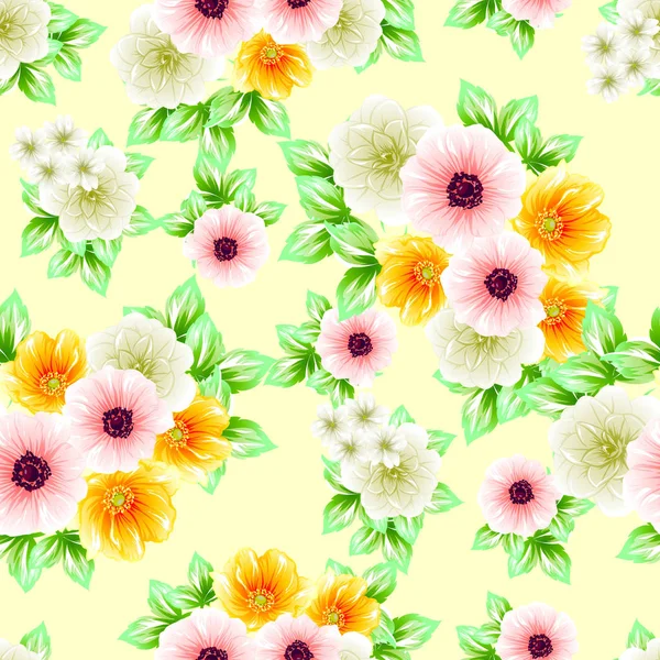 Seamless Vintage Style Flower Pattern Floral Elements Color — Stock Vector