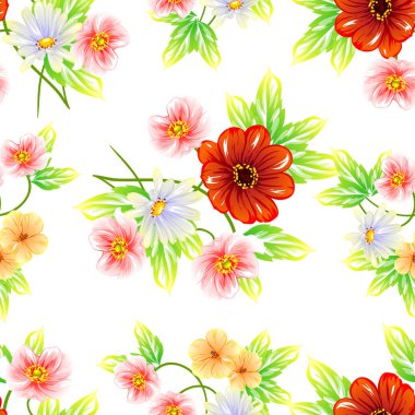 Sorunsuz vintage tarzı çiçek deseni. Renkli çiçek öğeleri