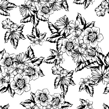 Sorunsuz vintage tarzı çiçek deseni. Kontur çiçek öğeleri