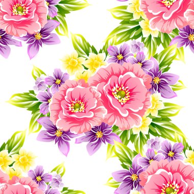 Sorunsuz vintage tarzı çiçek deseni. Renkli çiçek öğeleri