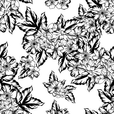 Sorunsuz vintage tarzı çiçek deseni. Kontur çiçek öğeleri