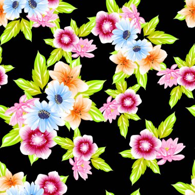 Sorunsuz vintage tarzı çiçek deseni. Renkli çiçek öğeleri