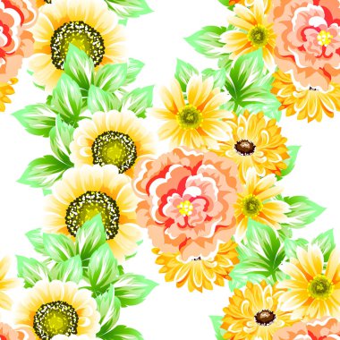 Sorunsuz vintage tarzı çiçek deseni. Renkli çiçek öğeleri