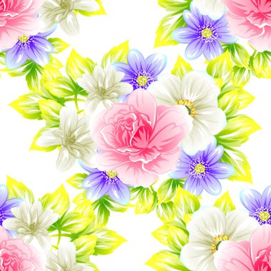 Sorunsuz vintage tarzı çiçek deseni. Renkli çiçek öğeleri