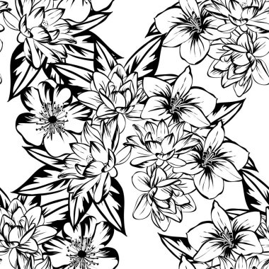 Sorunsuz vintage tarzı çiçek deseni. Kontur çiçek öğeleri