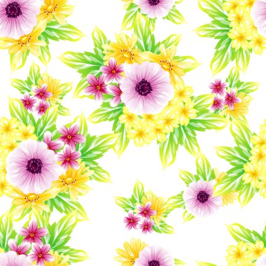 Sorunsuz vintage tarzı çiçek deseni. Renkli çiçek öğeleri