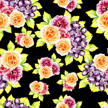 Sorunsuz vintage tarzı çiçek deseni. Renkli çiçek öğeleri