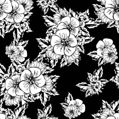 Sorunsuz vintage tarzı çiçek deseni. Kontur çiçek öğeleri