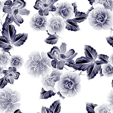 Sorunsuz vintage tarzı çiçek deseni. Kontur çiçek öğeleri
