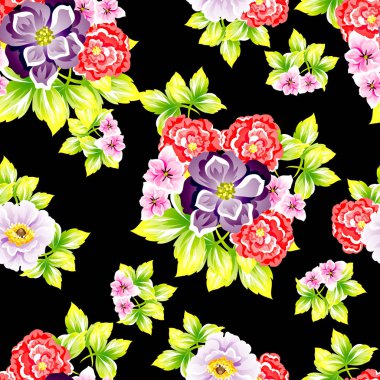 Sorunsuz vintage tarzı çiçek deseni. Renkli çiçek öğeleri