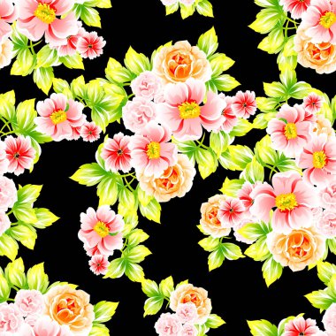 Sorunsuz vintage tarzı çiçek deseni. Renkli çiçek öğeleri