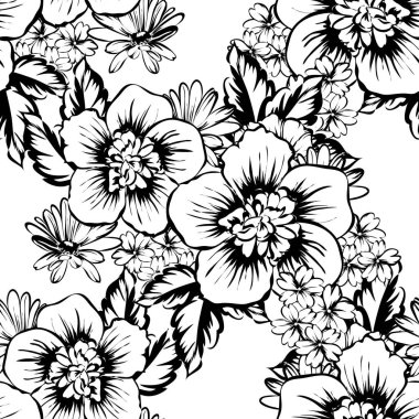 Sorunsuz vintage tarzı çiçek deseni. Kontur çiçek öğeleri
