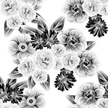 Sorunsuz vintage tarzı çiçek deseni. Kontur çiçek öğeleri