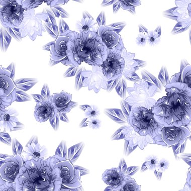 Sorunsuz vintage tarzı çiçek deseni. Kontur çiçek öğeleri