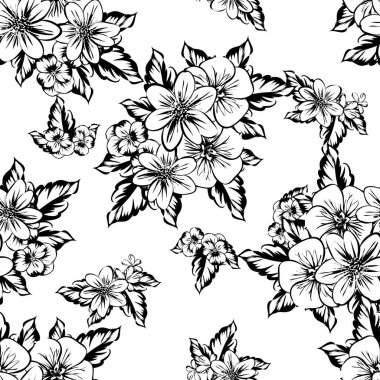 Sorunsuz vintage tarzı çiçek deseni. Kontur çiçek öğeleri