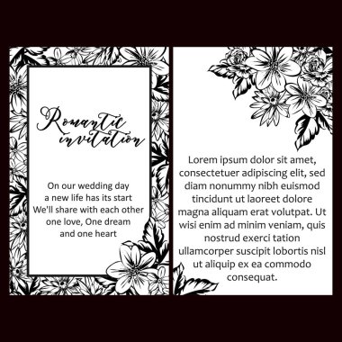 Klasik çiçek düğün kartları seti. Çiçek elementleri ve çerçeveleri.