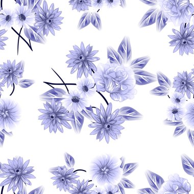 Sorunsuz vintage tarzı çiçek deseni. Kontur çiçek öğeleri