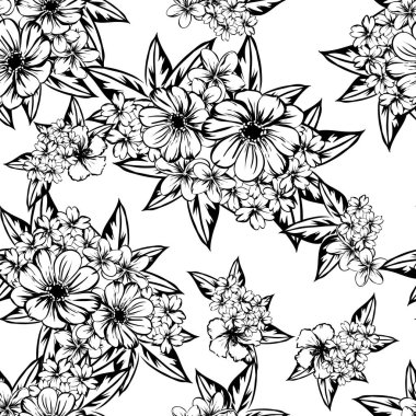 Sorunsuz vintage tarzı çiçek deseni. Kontur çiçek öğeleri