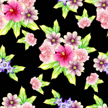 Sorunsuz vintage tarzı çiçek deseni. Renkli çiçek öğeleri