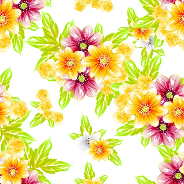 Seamless Vintage Style Flower Pattern Floral Elements Color — Stock Vector