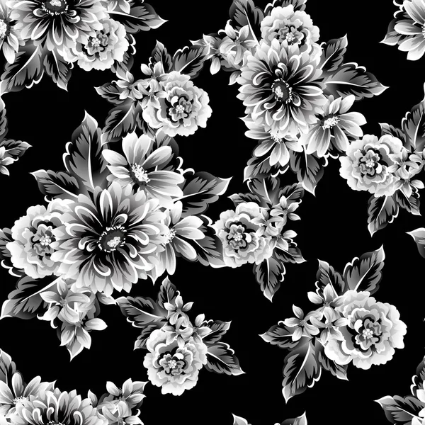 Patrón Flores Estilo Vintage Sin Costuras Elementos Florales Contorno — Vector de stock