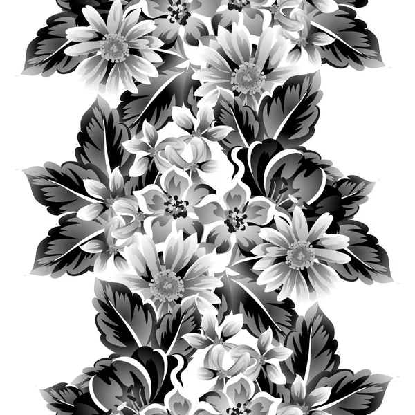 Naadloze Vintage Stijl Bloemenpatroon Floral Elementen Contour — Stockvector