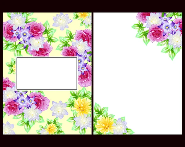 Vintage Style Flower Wedding Cards Set Floral Elements Color — Stock Vector