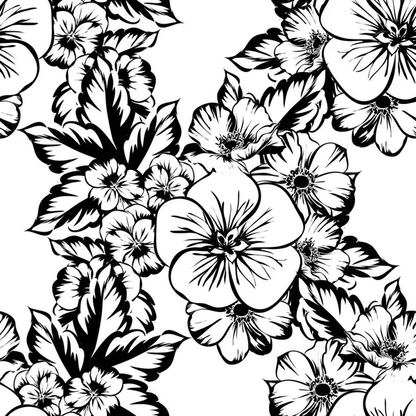 Naadloze Vintage Stijl Bloemenpatroon Floral Elementen Contour — Stockvector