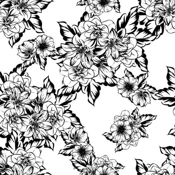 Modèle Fleur Style Vintage Sans Couture Éléments Floraux Dans Contour — Image vectorielle