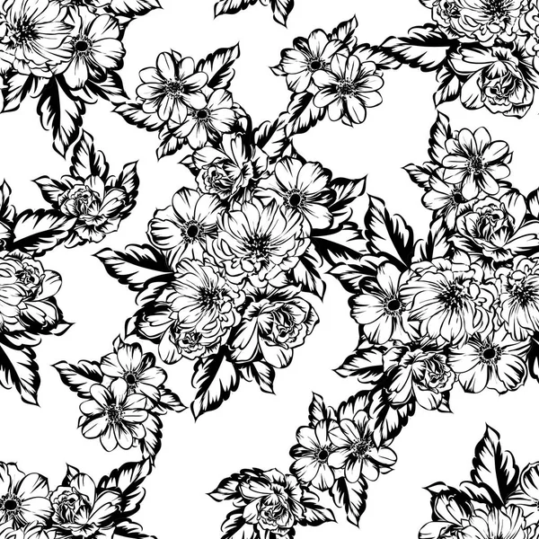 Modèle Fleur Style Vintage Sans Couture Éléments Floraux Dans Contour — Image vectorielle