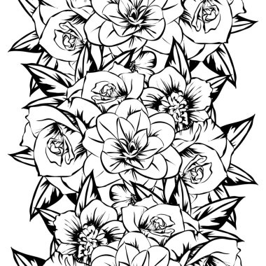 Sorunsuz vintage tarzı çiçek deseni. Kontur çiçek öğeleri