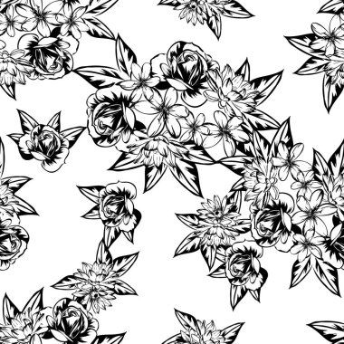 Sorunsuz vintage tarzı çiçek deseni. Kontur çiçek öğeleri