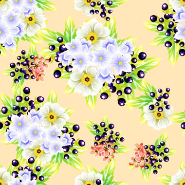 Sorunsuz vintage tarzı çiçek deseni. Renkli çiçek öğeleri