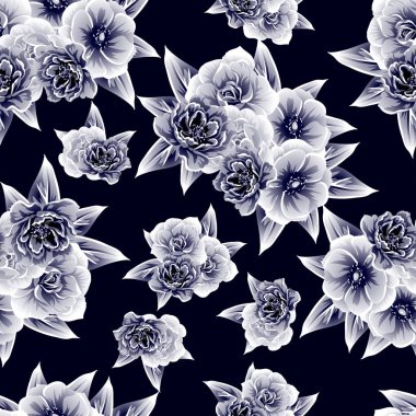 Sorunsuz vintage tarzı çiçek deseni. Kontur çiçek öğeleri