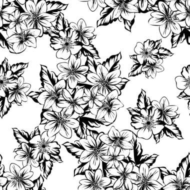 Sorunsuz vintage tarzı çiçek deseni. Kontur çiçek öğeleri